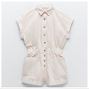 Zara cream denim romper